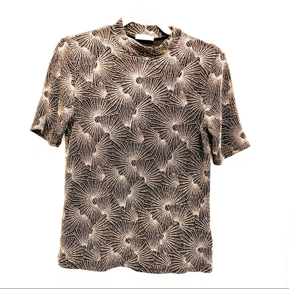 NWOT Black and Gold Sparkly Mock T Shirt - Picture 1 of 4